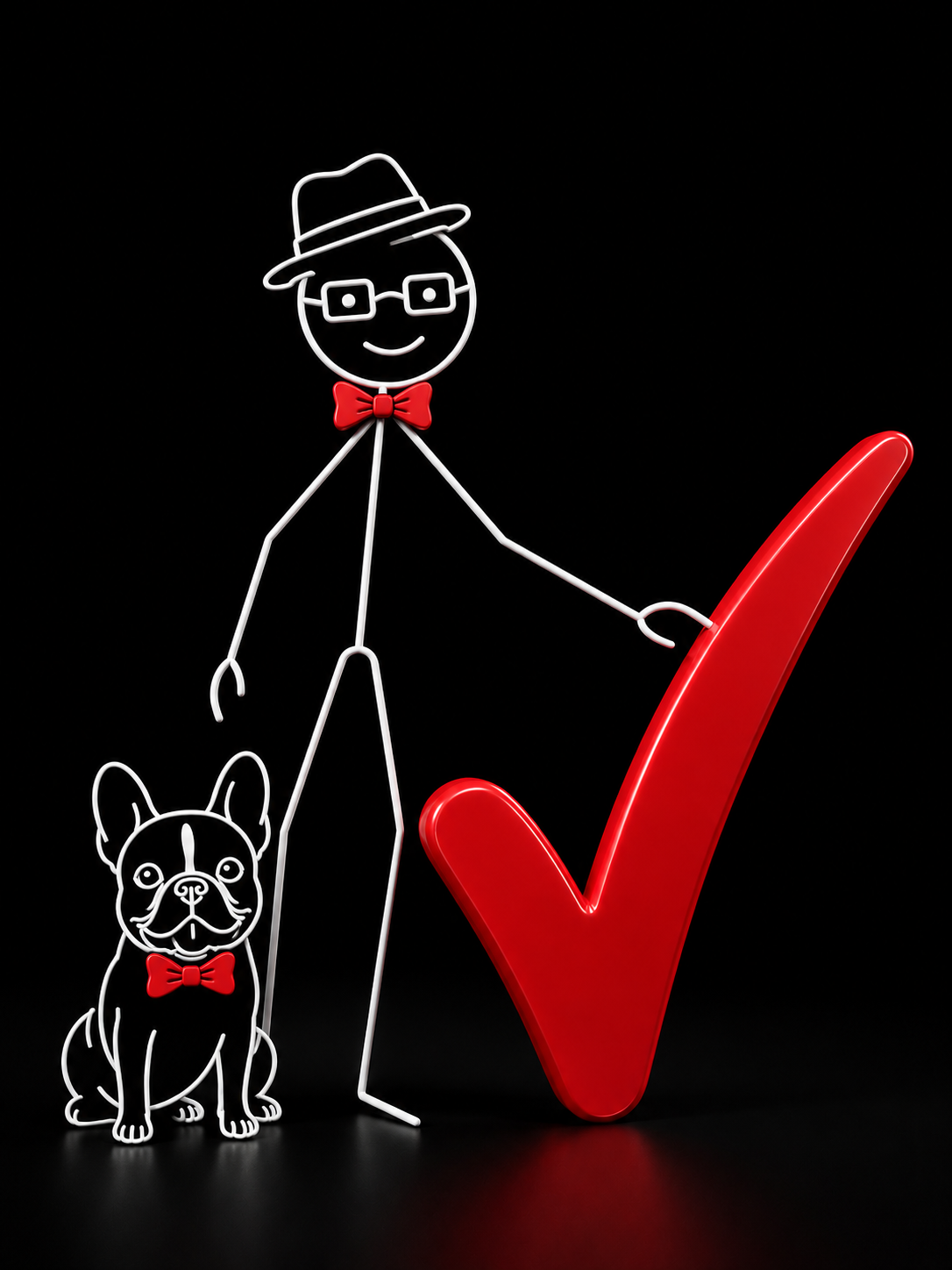 Walter, the 10-K Report analyst in his fedora, leaning on a big red check beside a stack of 10-K reports, a coffee mug, and his bow-tied French bulldog