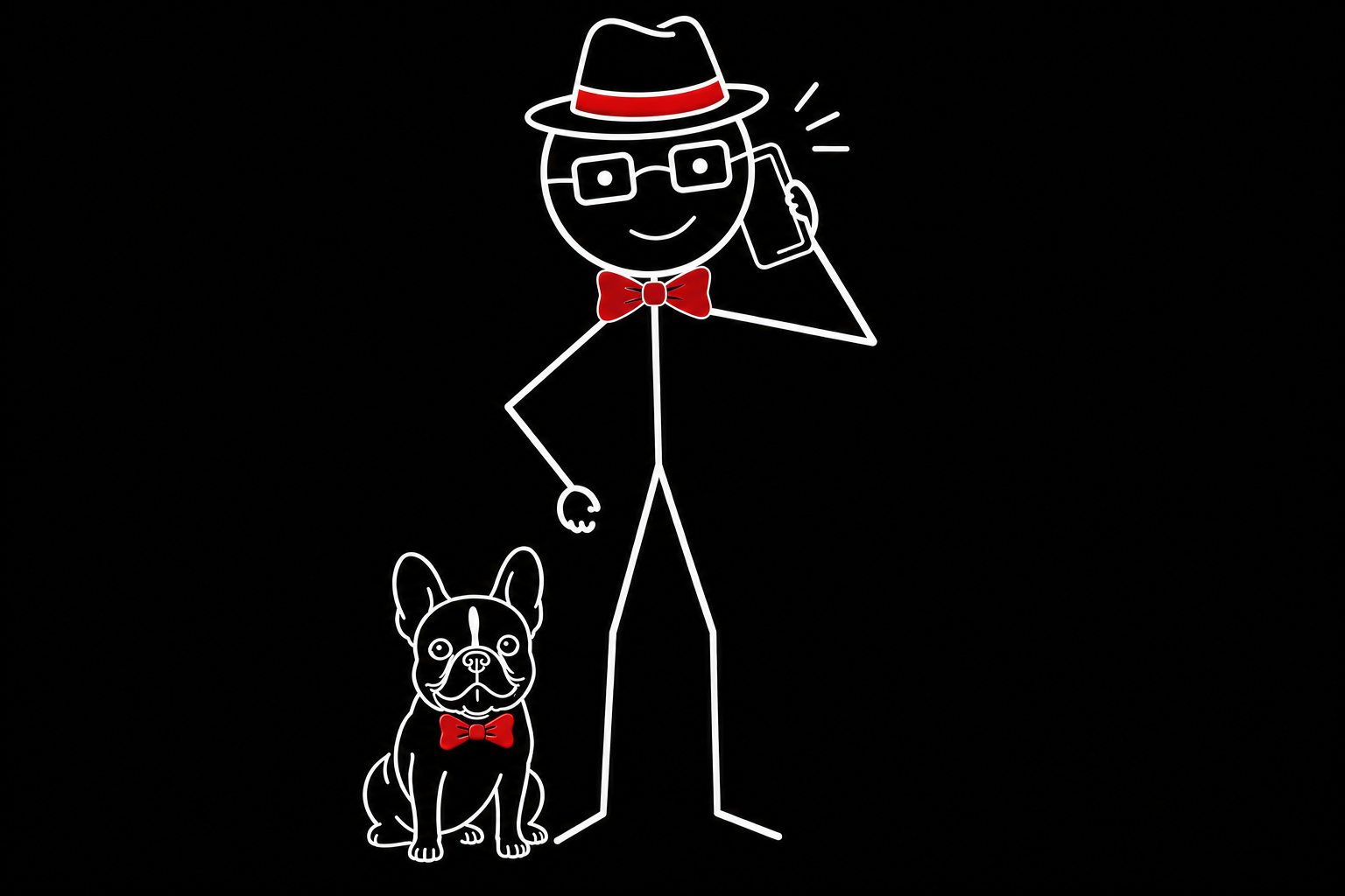 Walter on the phone with his dog, ready to take your message