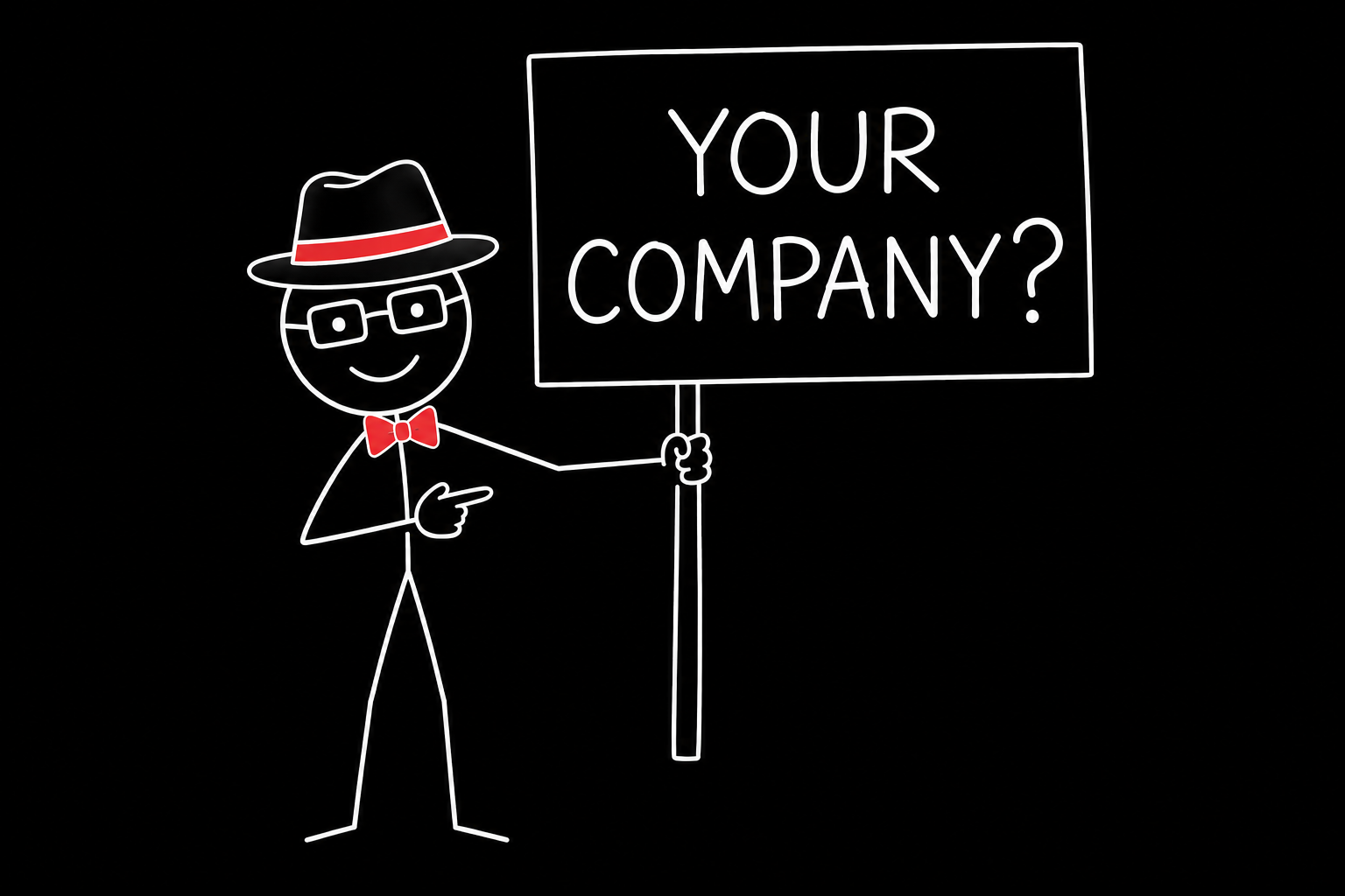 Walter pointing at a blank sign that reads YOUR COMPANY? — request any company for a report