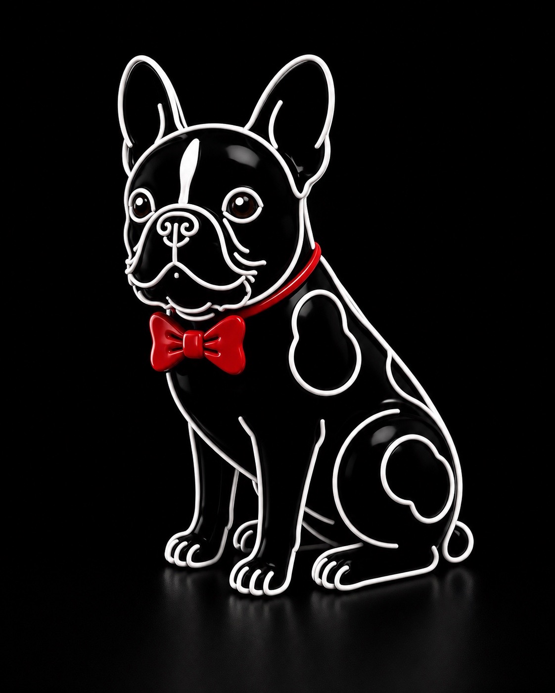 Approved 3D Whatson with black and white markings and red bow tie