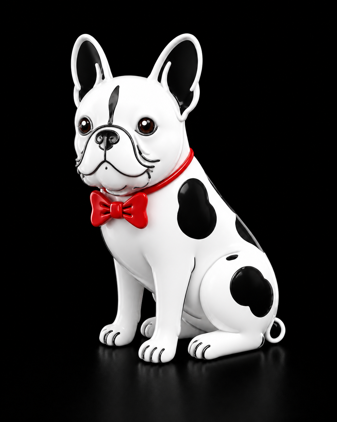 Approved white 3D Whatson with black spots and red bow tie